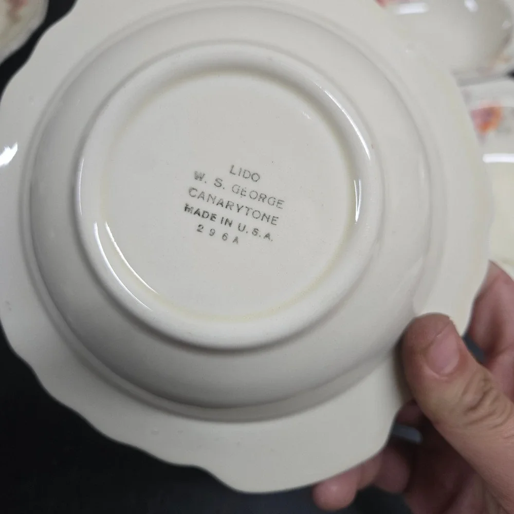 Vintage WS George Lido Canarytone Floral Dinnerware Set Platter Bowls Cups 196A